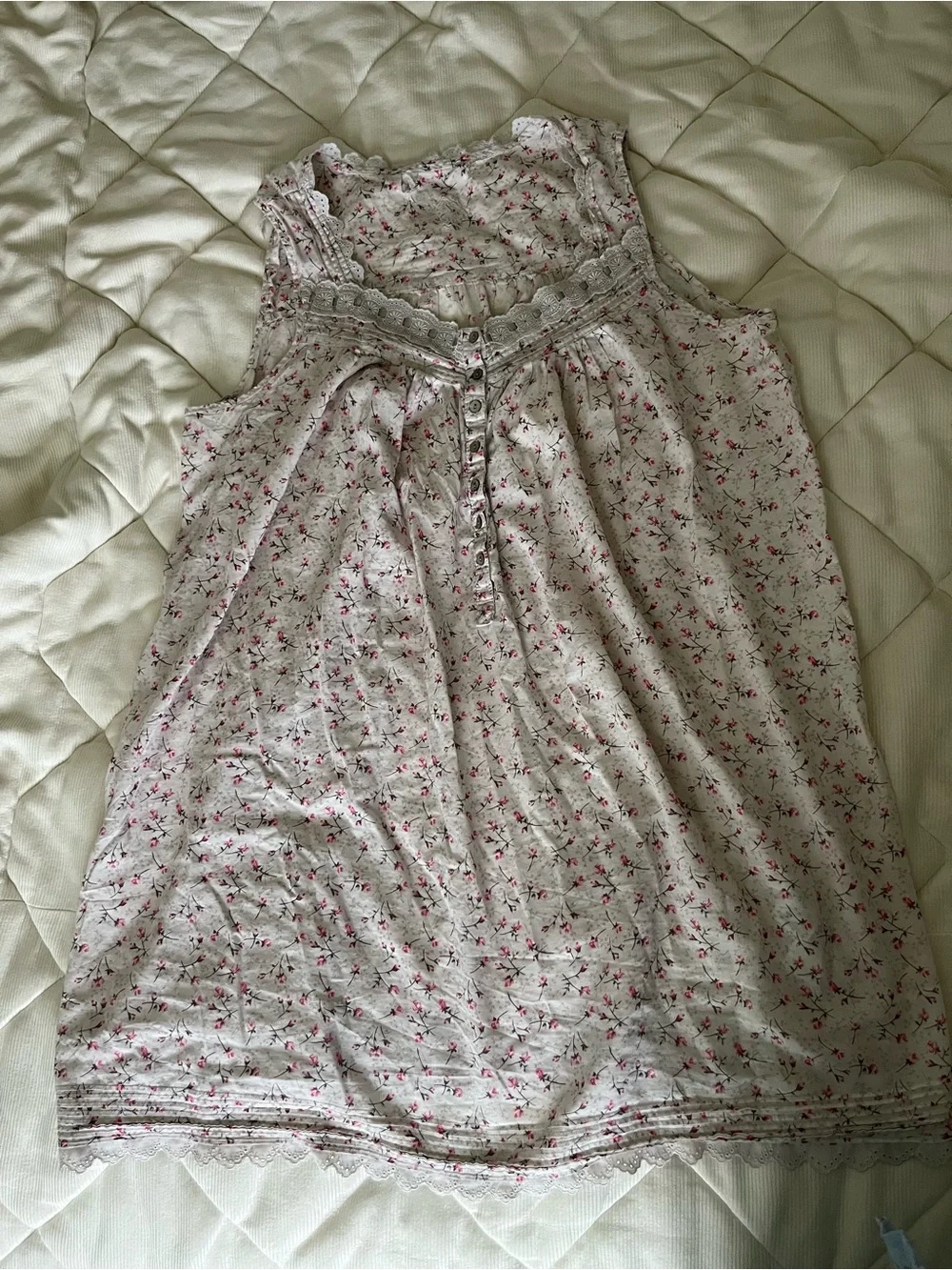 Eileen West Cream Rosebud Nightgown with Pink Floral Print